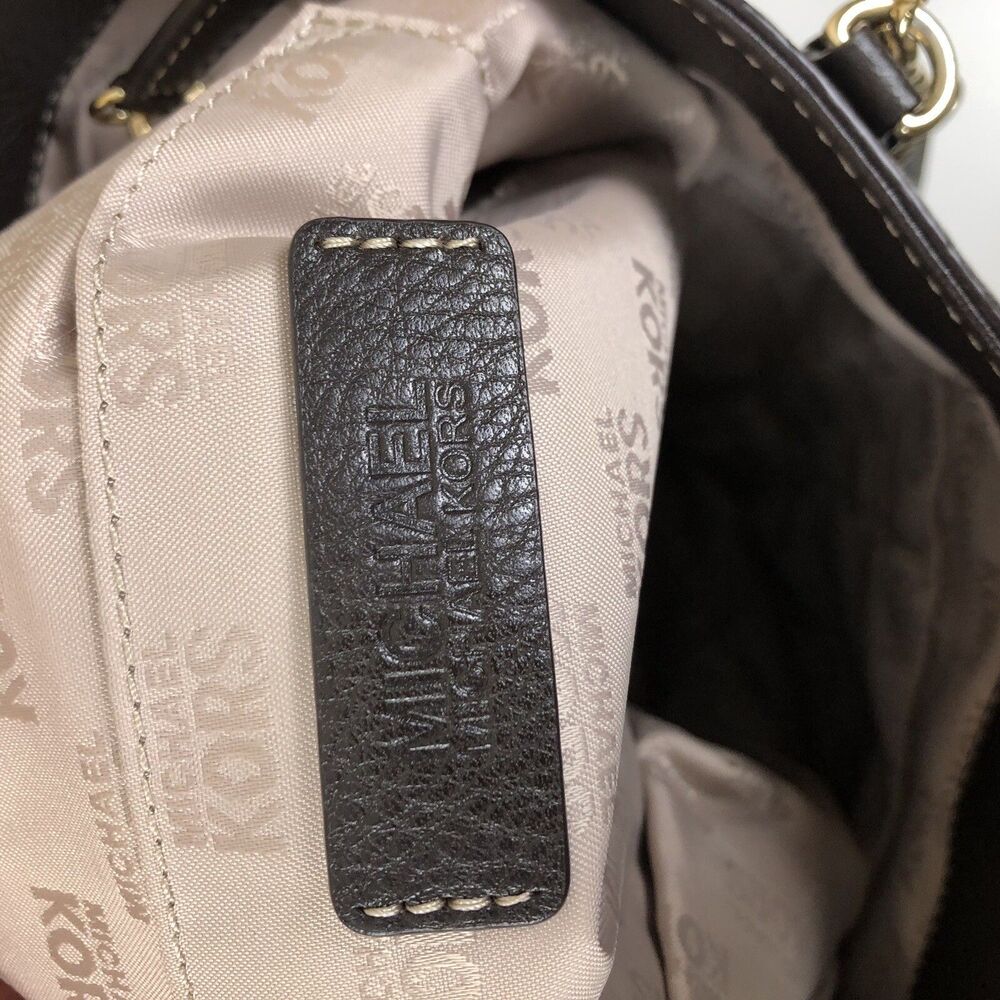 Michael Kors Brown Leather Hand Bag Chain Link & Leather Dual Shoulder Straps‎ - Picture 10 of 16